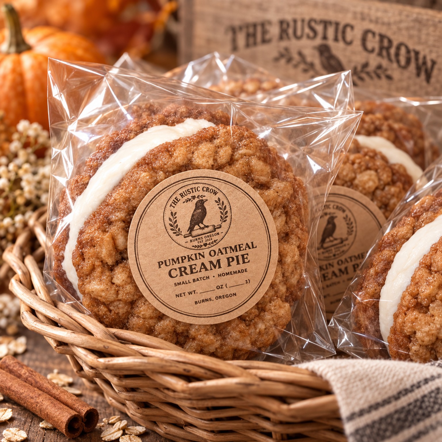 Packaged Pumpkin Oatmeal Cream Pies from The Rustic Crow