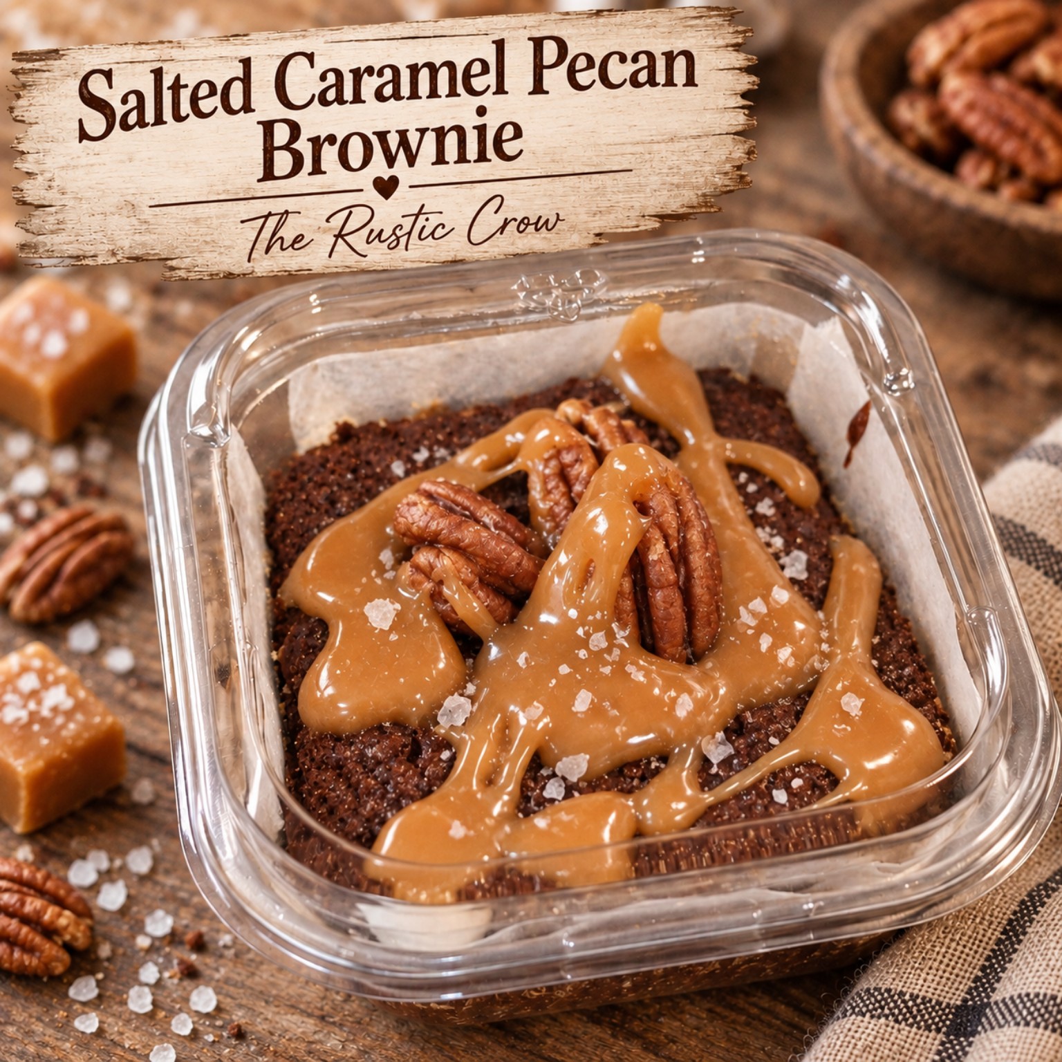 Salted caramel pecan sourdough brownie